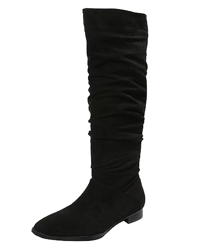 Damen Kalbsleder Stiefel Wildleder Stiefel lustlos Stiefel Runde Kopf Mode Party Booties Fleece Winter Stiefel von Rimhold