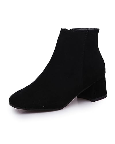 Rimhold Frauen Wildleder Stiefel Block Heels Spitze Stiefel Büro Hof Schuhe Elegante Heels Damen dicke kurze Knöchel Stiefel von Rimhold