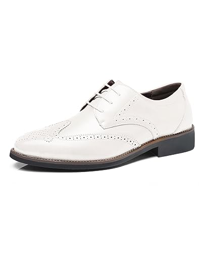 Rimhold Herren Formelle Schuhe Brogues Hochzeitsschuh Lederschnürschuhe Weiche Monk-Schuhe Lässiger Büroschuh Klassische Oxfords Weiß 39EU von Rimhold