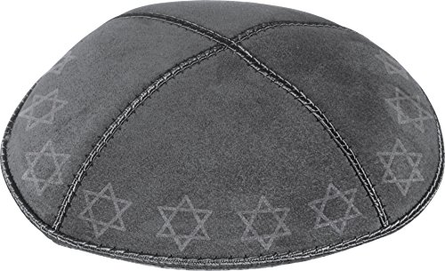 Rimmon Judaica Kippah aus echtem Wildleder, mit 4 Abschnitten, geprägte Davidsterne. Gr. 56, anthrazit von Rimmon Judaica