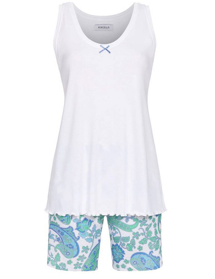 Ringella Shorty Damen Schlafanzug Pyjama "Floral Paisley" 2211325 - Weiß / Mint / Blau (2 tlg) von Ringella