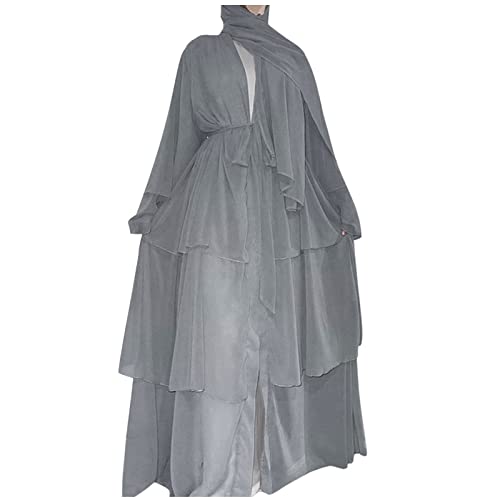 Damen Kleid Muslimisches Islamische Gebetskleidung Arabisch Robe Ramadan Muslimische Robe Gebet Abaya Kleid Islamischer Naher Osten Dubai Türkei Arabische Muslim Kaftan Kleid Für (D2-Grey, XXL) von Risaho