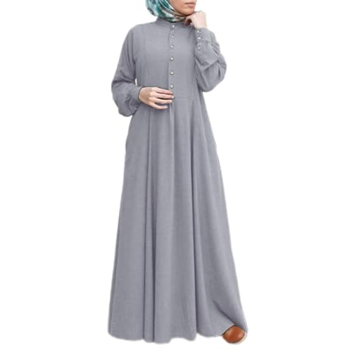 Damen Muslimisches Kleid Gebetskleid für Damen Muslimische Robe Langarm Einfarbig Gebet Abaya Kleid Islamischer Naher Osten Dubai Türkei Arabische Muslim Kaftan Kleid Für Ramadan (X9-Grey, L) von Risaho