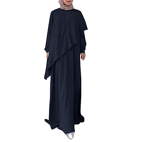 Damen Muslimisches Kleid Islamische Gebetskleidung Muslimkleid Robe Langarm Einfarbig Gebet Abaya Kleid Islamischer Naher Osten Dubai Türkei Arabische Muslim Kaftan Kleid Für Ramadan (C9-Blue, L) von Risaho