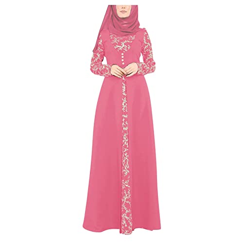 Damen Muslimisches Kleid Islamische Gebetskleidung Muslimkleid Robe Langarm Einfarbig Gebet Abaya Kleid Islamischer Naher Osten Dubai Türkei Arabische Muslim Kaftan Kleid Für Ramadan (H6-Pink, L) von Risaho