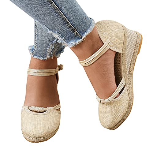 Damen Sandalen Plateau Keil Pantoletten Peep Toe Slipper Slip auf Modesandalen mit Pailletten Deko Bohemia Strand Schuhe Freizeit Flach Sandalette Sommer von Risaho