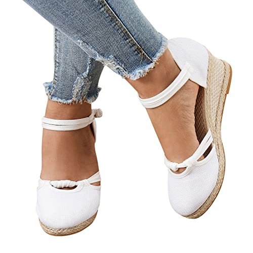 Damen Sandalen Plateau Keil Pantoletten Peep Toe Slipper Slip auf Modesandalen mit Pailletten Deko Bohemia Strand Schuhe Freizeit Flach Sandalette Sommer von Risaho