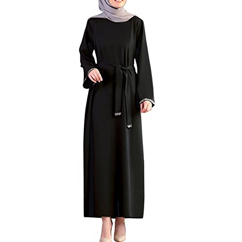 Kleider Damen Sommer Frauen Muslimisches Gebet Chiffon Offenes Kleid Abaya Dubai Türkei Islam Kaftan islamischer Ramadan Eid Mubarak Frauen Robe Ohne Hijab (Z7-Black, XXL) von Risaho