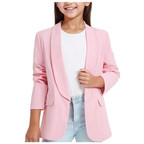 Mädchen Blazer Elegant Anzug für Mädchen Revers Langarm Mode Trenchcoat Jacke Mit Doppelter Seitentasche Arbeitsanzug Mit Offenem von Risaho