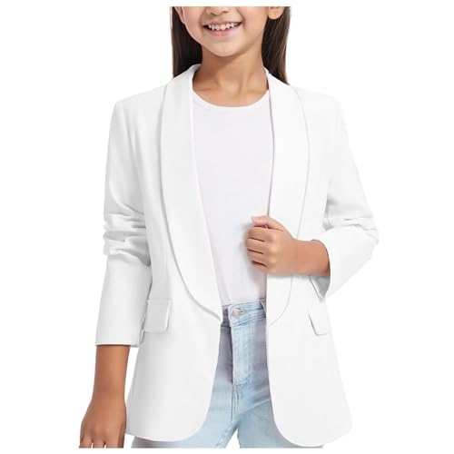 Mädchen Blazer Elegant Anzug für Mädchen Revers Langarm Mode Trenchcoat Jacke Mit Doppelter Seitentasche Arbeitsanzug Mit Offenem von Risaho