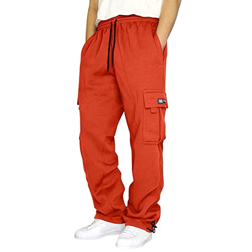 Risaho Cargohose Herren Sweatpants Herren Sporthose Chinohose Stretch Sommerhose Leinenhose Casual Slim fit Freizeithose für Urlaub Herrenhose aus Baumwolle (W3-Orange, XXXXL) von Risaho