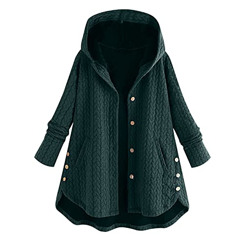 Risaho Damen Jacken Mäntel Winterparka: Damen Kapuzen Teddy Mantel Warm Cardigan Kapuzenjacke Teddy-Fleece Jacke Teddyjacke Kurze Coat Mit Kapuze Taschen Lange Ärmel Plüschjacke (03-Army Green, XL) von Risaho