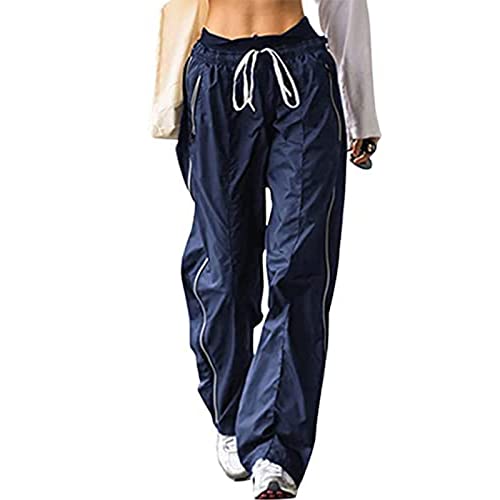 Risaho Fallschirmhosen Teenager Baggy Cargohose Damen Y2K Weites Bein Track Pants Vintage Baggy Hosen für Frauen Streetwear Elastische Taille Parachute Pants von Risaho