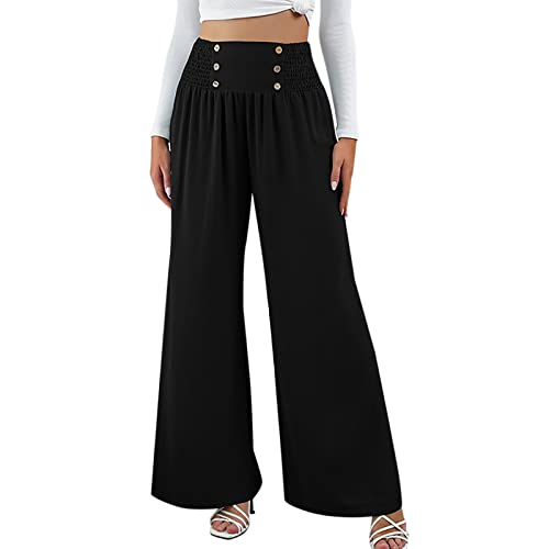 Risaho Hose Damen Boho Strandhose Hippie Blumen Schlaghose Weites Bein Palazzo Sommerhose Elegant High Waist Bootcut Freizeithose Schön Blumen Druck Caprihose Elastische Taille Yogahose von Risaho