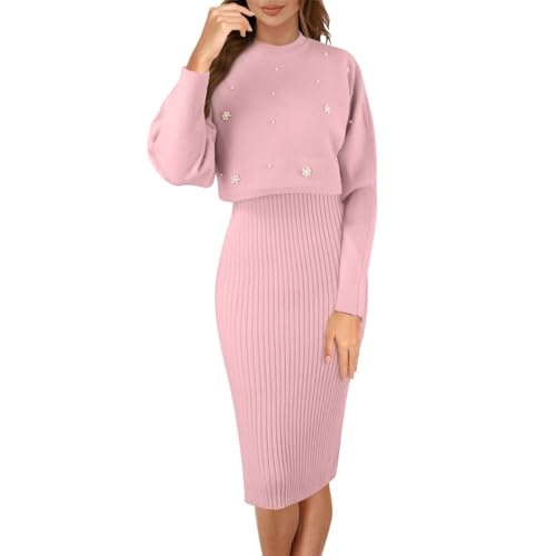 Risaho Kleid Herbst Damen Strickkleid Zweiteiliger Anzug Pullover Oberteil und Kleid Bodycon 2 Stück Set Sweater Midikleid Pullikleid Gestrickt Kleid Set von Risaho