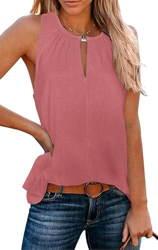 Ritiriko Damen V-Ausschnitt Tank Top Brustausschnitt Basic Elegantes Ärmelloses Shirt Lässig Leicht und Luftig Sommer Tank Top Pink-XL Ritiriko Damen V-Ausschnitt Tank Top Brustausschnitt Basic Elegantes Ärmelloses Shirt Lässig Leicht und Luftig Sommer Tank Top Pink-XL von Ritiriko