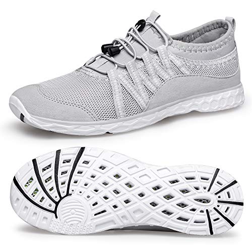 Ritiriko Herren Water Shoes Aquaschuhe Barfussschuhe Wasserschuhe Surfschuhe Schwimmen Wasser Aqua Meer Strand Schuhe Grau Weiß EU40 von Ritiriko