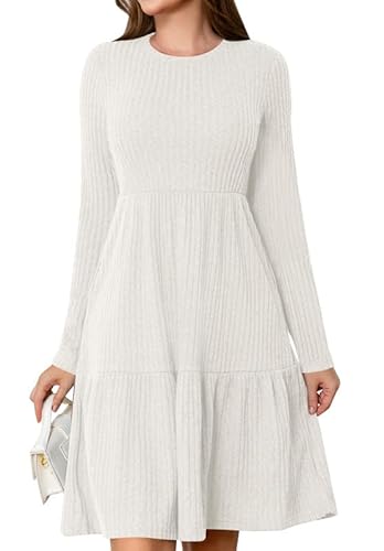 Ritiriko Winter Tunic Pullover Kleid für Damen Mode Strick Crewneck Langarmleid Kleid Casual Lose Saded Babydoll Kleider Weiß 2XL Ritiriko Winter Tunic Pullover Kleid für Damen Mode Strick Crewneck Langarmleid Kleid Casual Lose Saded Babydoll Kleider Weiß 2XL von Ritiriko