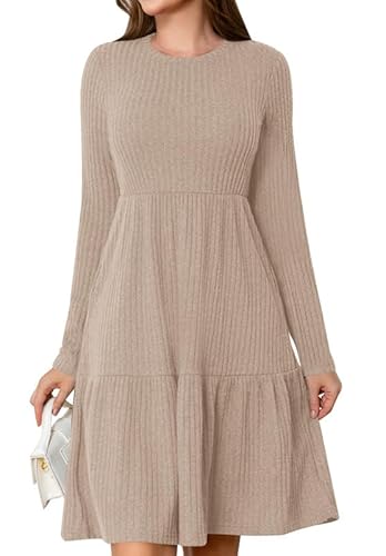 Ritiriko Winterkleider für Damen 2025 Lässige Lockere Babydoll Kleider Crewneck Strickkleider Mit Tasche Aprikose S Ritiriko Winterkleider für Damen 2025 Lässige Lockere Babydoll Kleider Crewneck Strickkleider Mit Tasche Aprikose S von Ritiriko