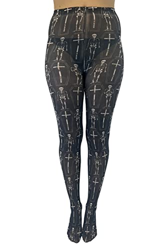 Pamela Mann Skelett Strumpfhose Sarg Halloween Gotisch Punk Alternative Strumpfwaren, Schwarz, 46-50 von Ro Rox