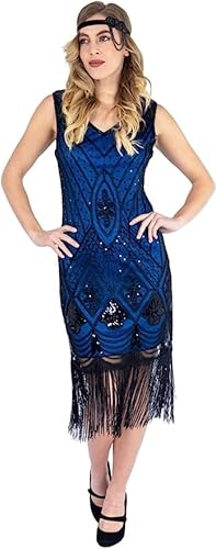 Ro Rox 1920er Abendklied Cocktailkleid Kleid Ballkleider Flapper Damen Georgette Great Gatsby Party Vintage Retro, Blau, M von Ro Rox