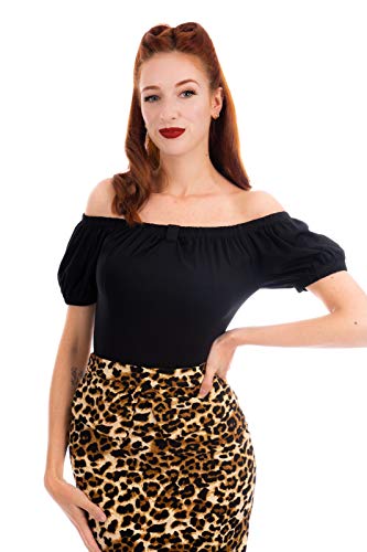 Ro Rox Bella Schulterfreie Oberteil Pin Up 50er Jahre Vintage Retro Rockabilly Pinup Top - Schwarz (4XL) von Ro Rox