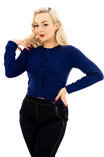 Ro Rox Coraline Vintage Rockabilly Retro-Stil Gestrickte Langarm-Strickjacke im Stil der 1950er Jahre - Navy blau (XL) von Ro Rox