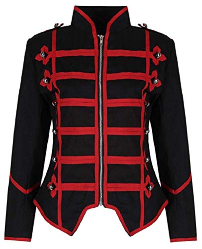 Ro Rox Damen Militärische Parade Emo Punk Schlagzeuger Jacke - Schwarz Rot (DE 42) von Ro Rox