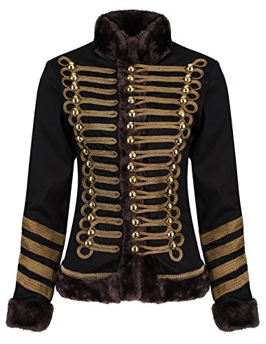 Ro Rox Damen Militärische Parade Jacke mit Kunstpelz - Schwarz & Braun (S) von Ro Rox