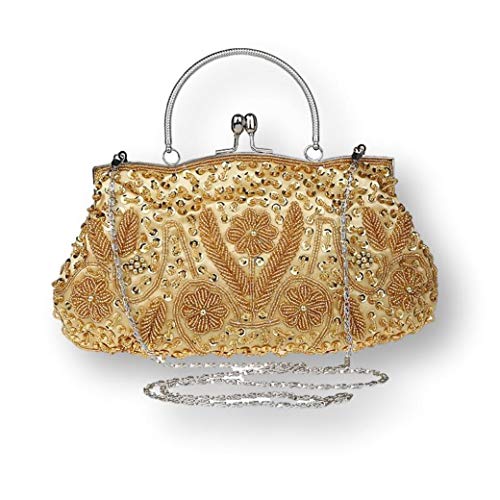 Ro Rox Gabrielle Vintage Retro Perlen Paillette Abendklappe 1920er 1950er Jahre Party Handtasche - Gold von Ro Rox