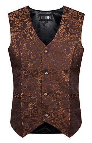 Ro Rox Herren Steampunk Gothic Formelle Brokat Weste - Braun (X-Large) von Ro Rox