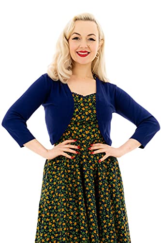 Ro Rox Maisie Rockabilly Vintage-Stil der 1950er Jahre Gestrickt 3/4 Ärmel Strickjacke Bolero - Navy blau (L) von Ro Rox