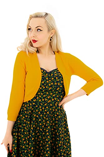 Ro Rox Maisie Rockabilly Vintage-Stil der 1950er Jahre Gestrickt 3/4 Ärmel Strickjacke Bolero - Senf (XL) von Ro Rox