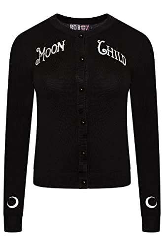 Ro Rox Moonchild Cardigan Wicca Rockabilly Stickerei gestrickt Langarm, Schwarz, S von Ro Rox