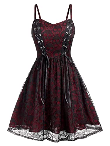 Ro Rox Totenkopfkleid Lilian Gothic Korsett Babypuppe Spitze Riemchen Sexy, rot, S von Ro Rox