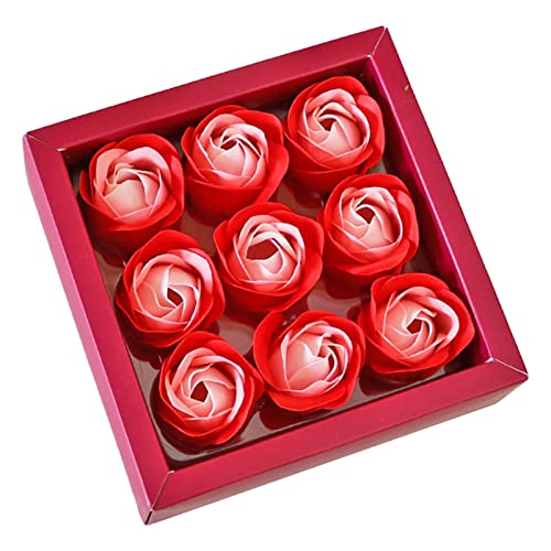 9 Stück Rose Flower Bath Seife in loser Schüttung | Hand gefertigte sortierte Farbe Pflanze duftende Rose Blumen Seife Geschenk box für sie Dunkelrot Einheitsgröße von Roadoor