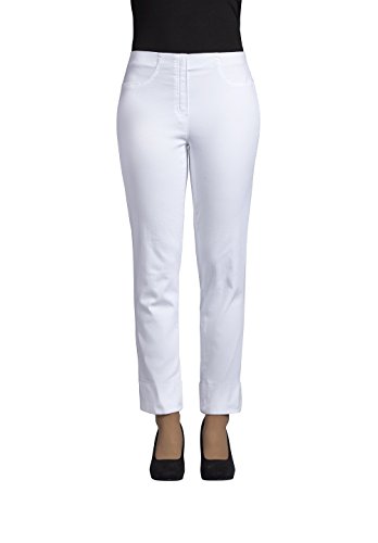 Robell Style BELLA09 – Bequeme, stretchige 7/8 Damenhose, Gerade geschnittenes Bein mit Aufschlag und Gesässtaschen Farbe Weiss Größe 42 von Robell