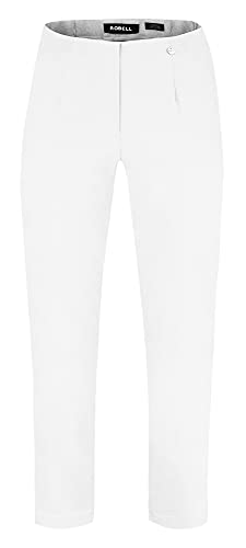 Robell Style LENA09-7/8 Stoffhose Damen high Waist - Damenhose Power Stretch - Stoff Hose mit modischer Saum Optik - Bengaline Hose mit schmalem Bein, Weiß, 36 von Robell