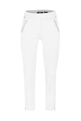 Robell Style NENA09-7/8 Stoffhose Damen high Waist - Damenhose mit Gesäßtaschen - Bengaline Stoff Hose mit Reisverschluss am Beinabschluss -Damenhose mit schmalem Bein - Weiß, 44 von Robell