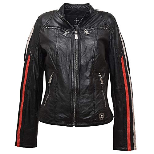 Roberto Geissini DARA Damen Lederjacke in schwarz, klassische Bikerjacke langarm, Todenkopf Nieten, Used Look Lederstreifen, Größe 46 Roberto Geissini DARA Damen Lederjacke in schwarz, klassische Bikerjacke langarm, Todenkopf Nieten, Used Look Lederstreifen, Größe 46 von Roberto Geissini