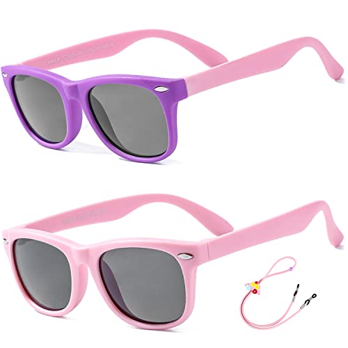 Kinder Sonnenbrille Flexibel Polarisierte Shades für Baby Jungen und Mädchen UV400-Schutz Brillen Alter 2-8 (Lila/Rosa + Rosa) von Rocf Rossini