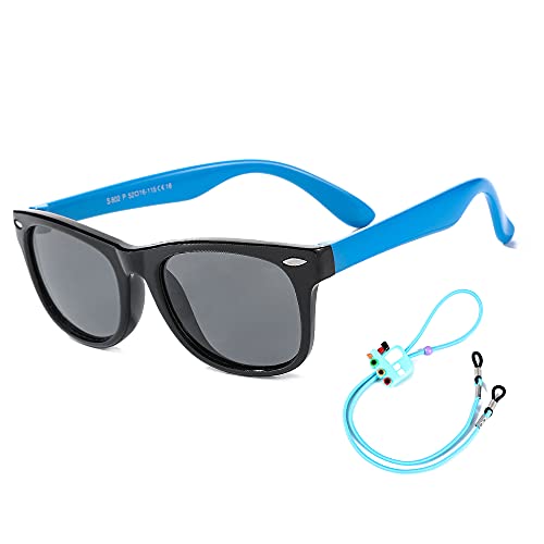 Rocf Rossini Kinder Sonnenbrille Flexibel Polarized Shades Mädchen Jungen UV-Schutz Brillen für Alter 2-8 (Schwarz/Blau) von Rocf Rossini