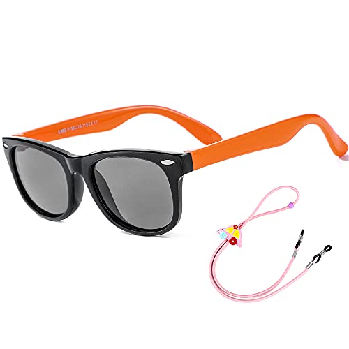 Rocf Rossini Kinder Sonnenbrille Flexibel Polarized Shades Mädchen Jungen UV-Schutz Brillen für Alter 2-8 (Schwarz/Orange) von Rocf Rossini