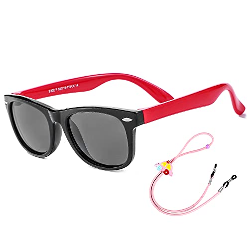 Rocf Rossini Kinder Sonnenbrille Flexibel Polarized Shades Mädchen Jungen UV-Schutz Brillen für Alter 2-8 (Schwarz/Rot) von Rocf Rossini