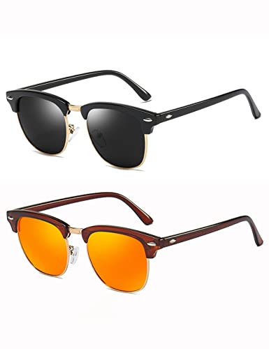 Rocf Rossini Polarisierte Sonnenbrille Herren Klassische Fahrer Brille Retro Halbrandlose Unisex Sonnenbrille Damen UV400(Schwarz/Grau + Braun/Orange) von Rocf Rossini