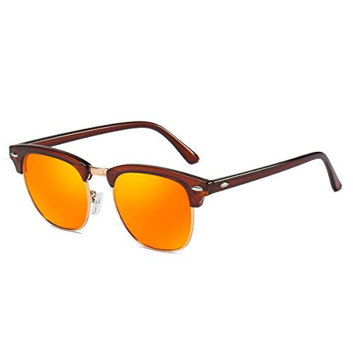 sonnenbrille polarisiert herren damen Retro Vintage klassisch Halber Rahmen Männer Frauen Anti Reflexion UV400 (Braun/Orange) von Rocf Rossini