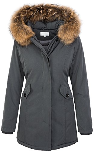 Rock Creek Selection Damen Echtfell Winter Jacke Parka Kapuze Designer Damenjacke Outdoor [D-204 - Grey - Gr. XL] von Rock Creek Selection