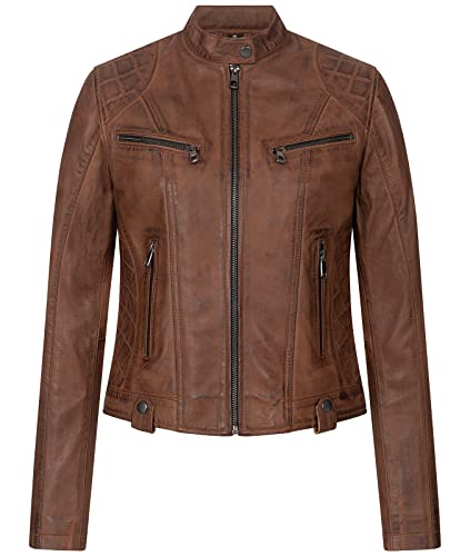 Rock Creek Damen Lederjacke Biker Jacke Echtleder Motorradjacke Leder Jacken Damenjacke Stehkragen Winterjacke Übergangsjacke D-481 Hellbraun 2XL von Rock Creek