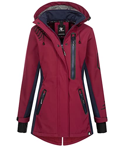 Rock Creek Damen Softshell Jacke Mantel Regenjacke Übergangsjacke Softshelljacke Damenjacke Regenmantel Outdoorjacke Kapuze D-491 Weinrot XXL von Rock Creek