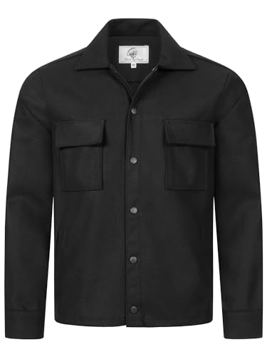 Rock Creek Herren Hemd Overshirt Freizeithemd Teddyfellkragen Hemden Langarm Regular Männer Jeans Hemd Kentkragen Übergangshemd H-371 Schwarz 2XL von Rock Creek